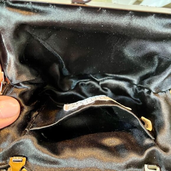 Carlo Fellini Black Formal Evening Bag Detailed Beadwork Clutch w  Chain NWT - Picture 9 of 12